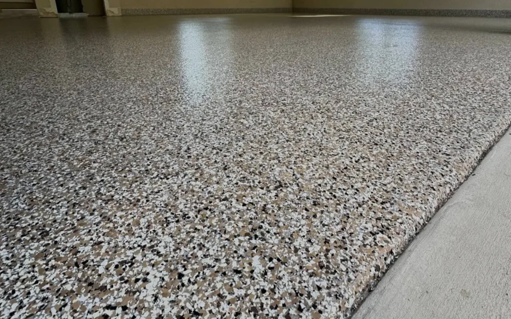 brown, black, and white garage concrete coating