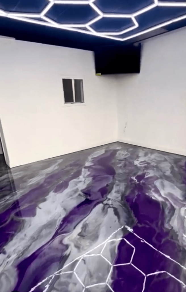 custom purple and gray metallic epoxy floor for garage