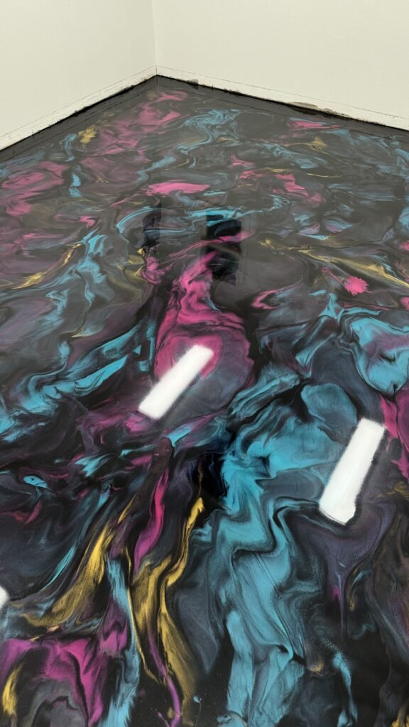 multi colored metallic epoxy floor