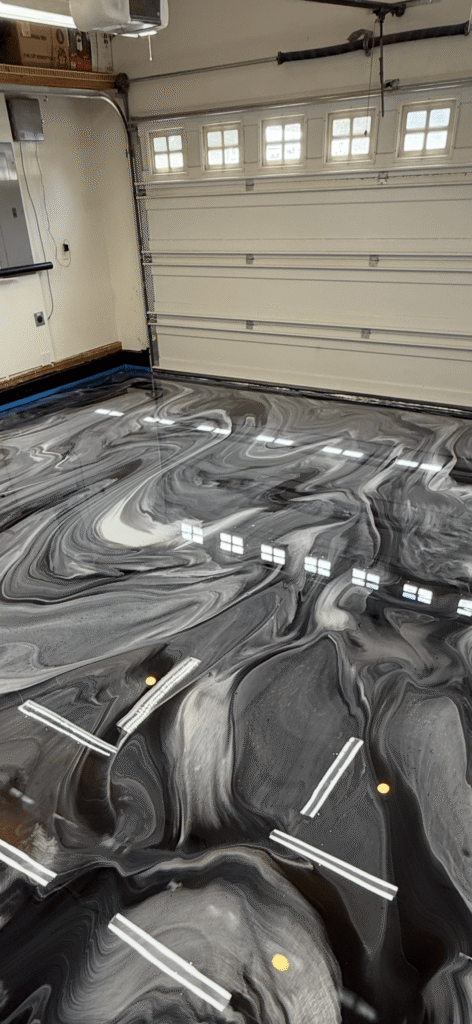 black and gray metallic flooring in garage