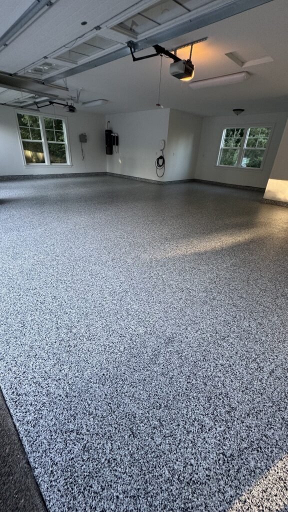 flake epoxy floor in two car garage
