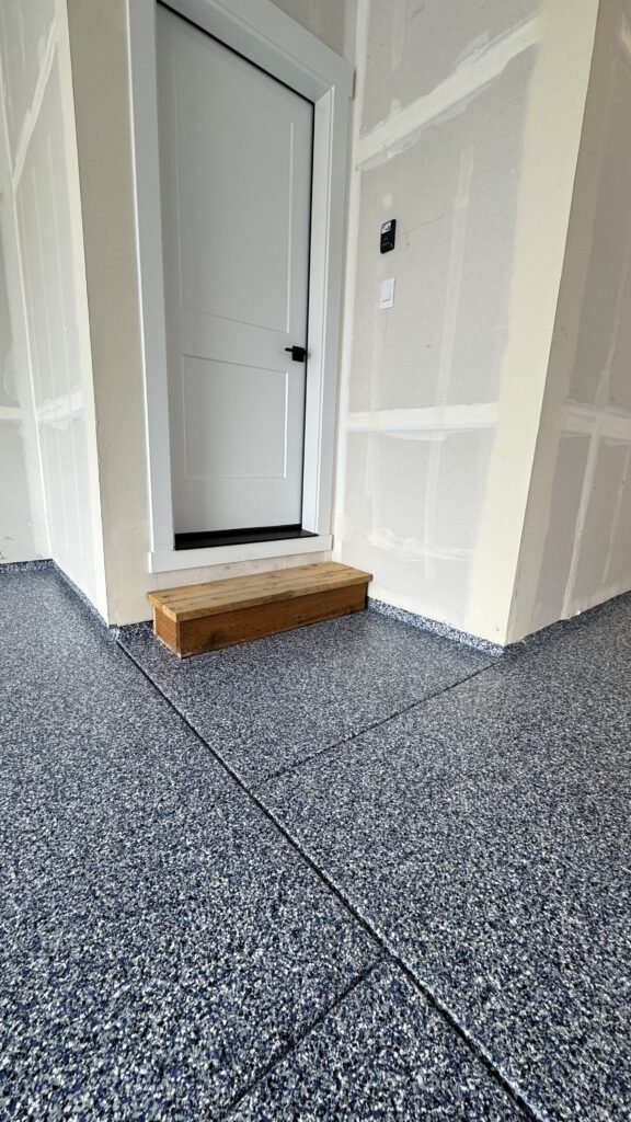portland concrete flooring after epoxy flake finish