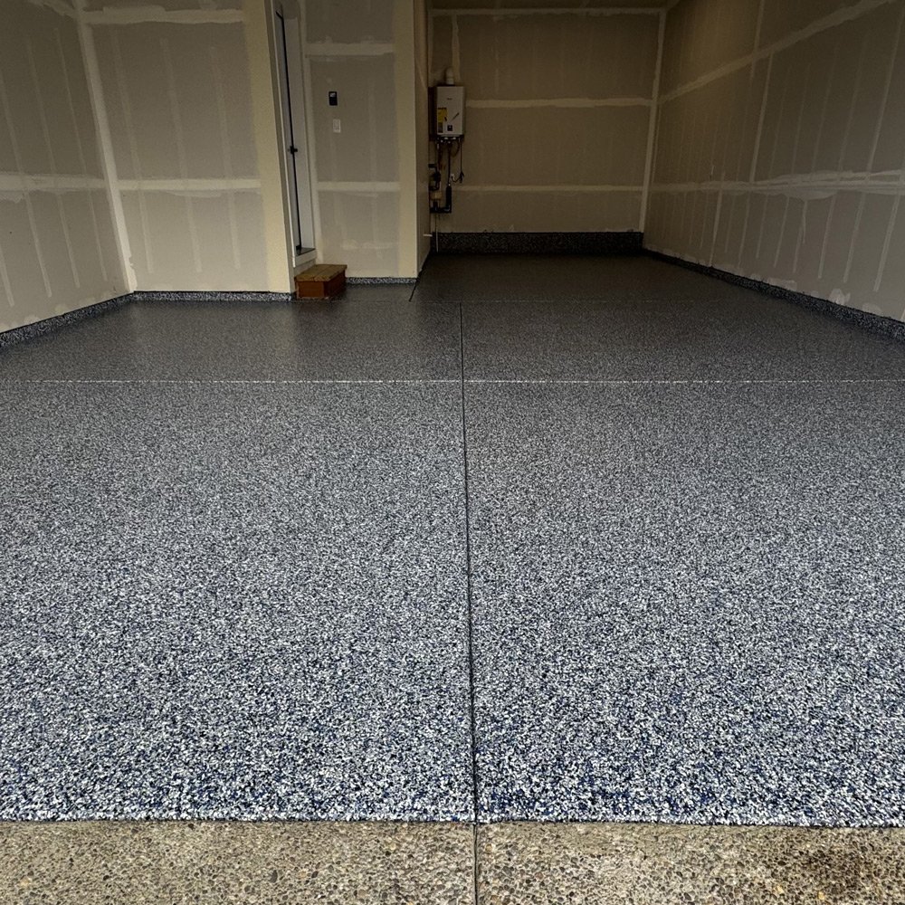 black and gray epoxy flake floor coating