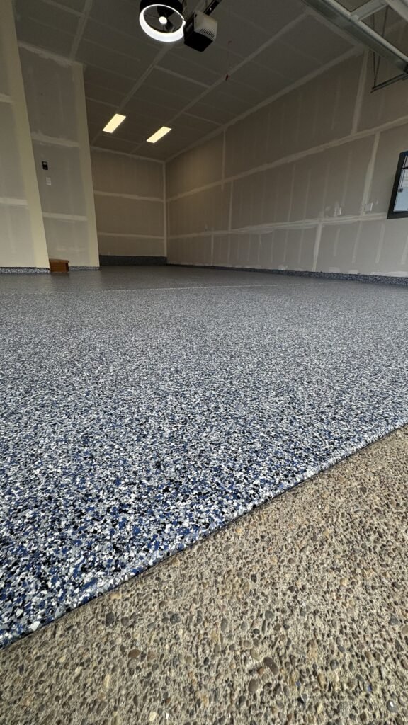 portland concrete floor after epoxy flake coating